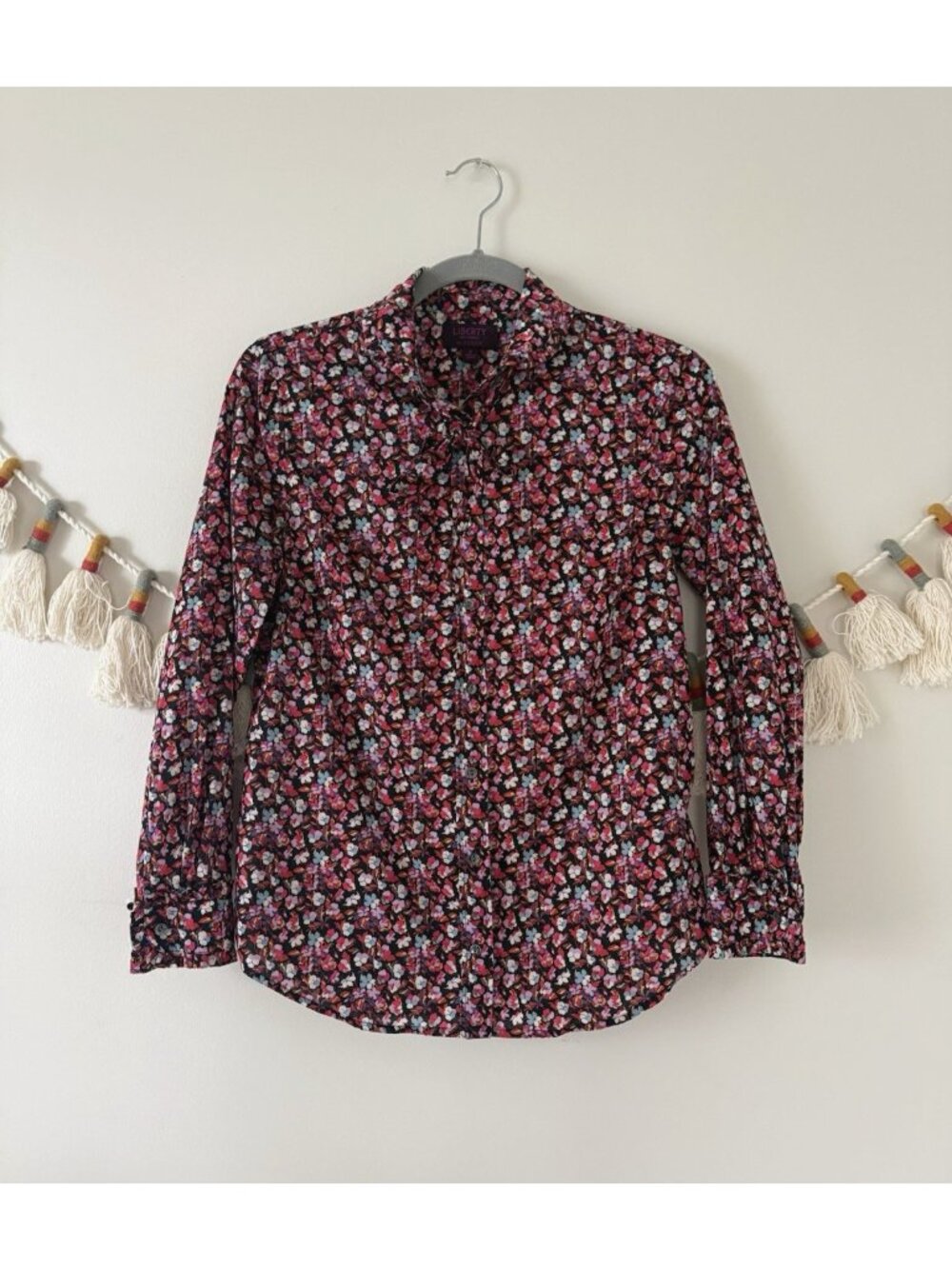 J. Crew Liberty Art Fabrics Vibrant Pink Floral Button Front Long Sleeve Top 2